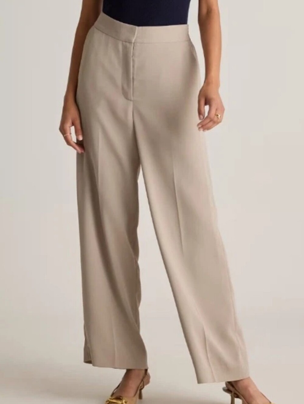 Quince Beige Stretch Crepe Pleated Wide Leg Trouser Pants SZ 4 Career Classic